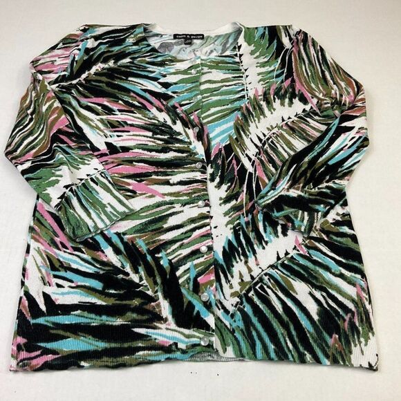Cable & Gauge Womens Button Cardigan Colorful Print Stretch Knit Sweater S Small - Picture 2 of 12